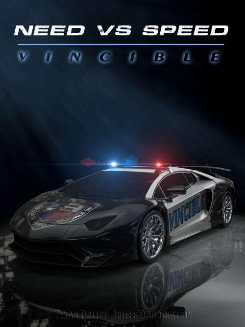 police sports car with its lights on with text that says need vs speed vincible